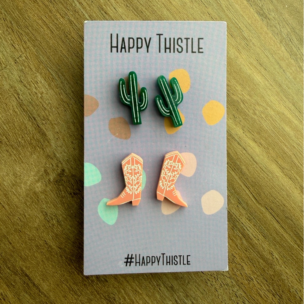 Cactus and Boot Earrings Set